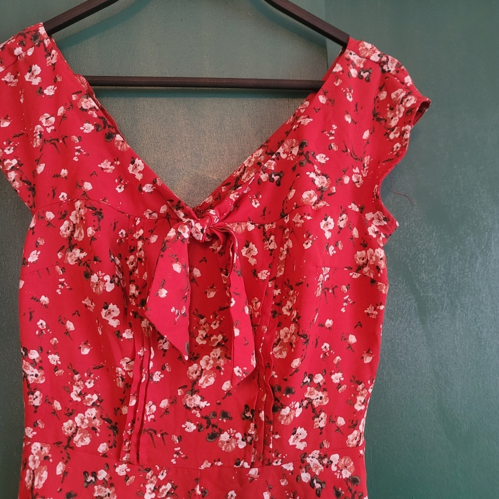 Unique VINTAGE Retro Floral Red Swing Dress Size Small 4
